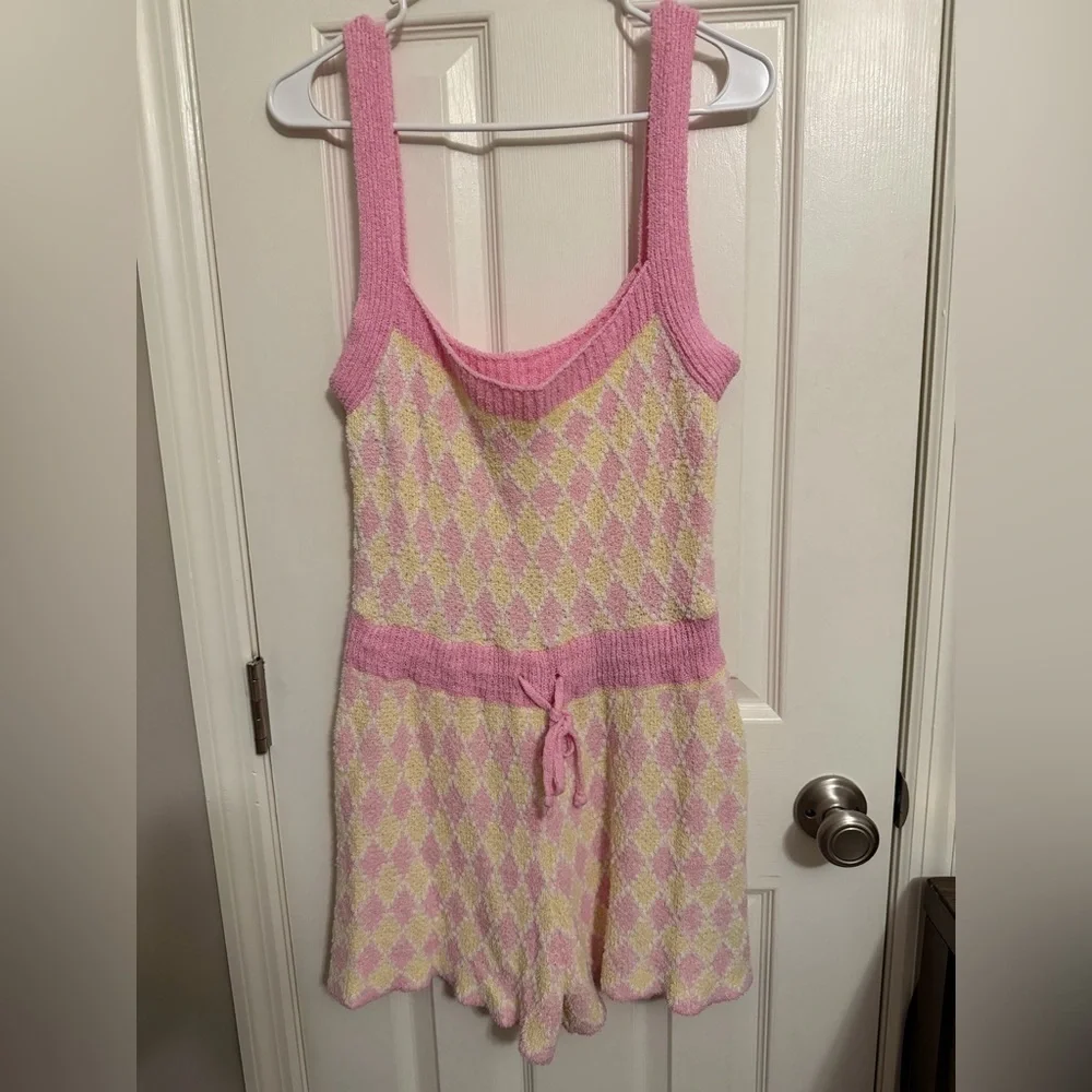 Free People Dream Diamonds pink combo romper L
